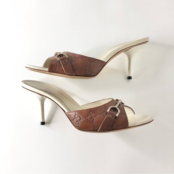 Gucci Retro Vintage Horsebit Monogram Leather Slip On Mules Slides Sandals 36 - Picture 6 of 13